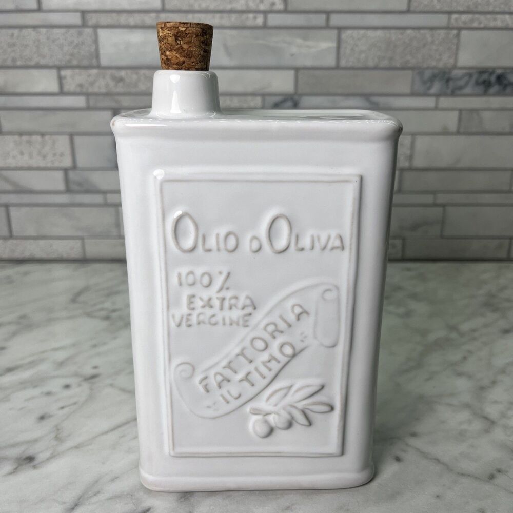 Anthropologie Cucina Italian Stoneware Olive Oil Cruet white Made in Italy